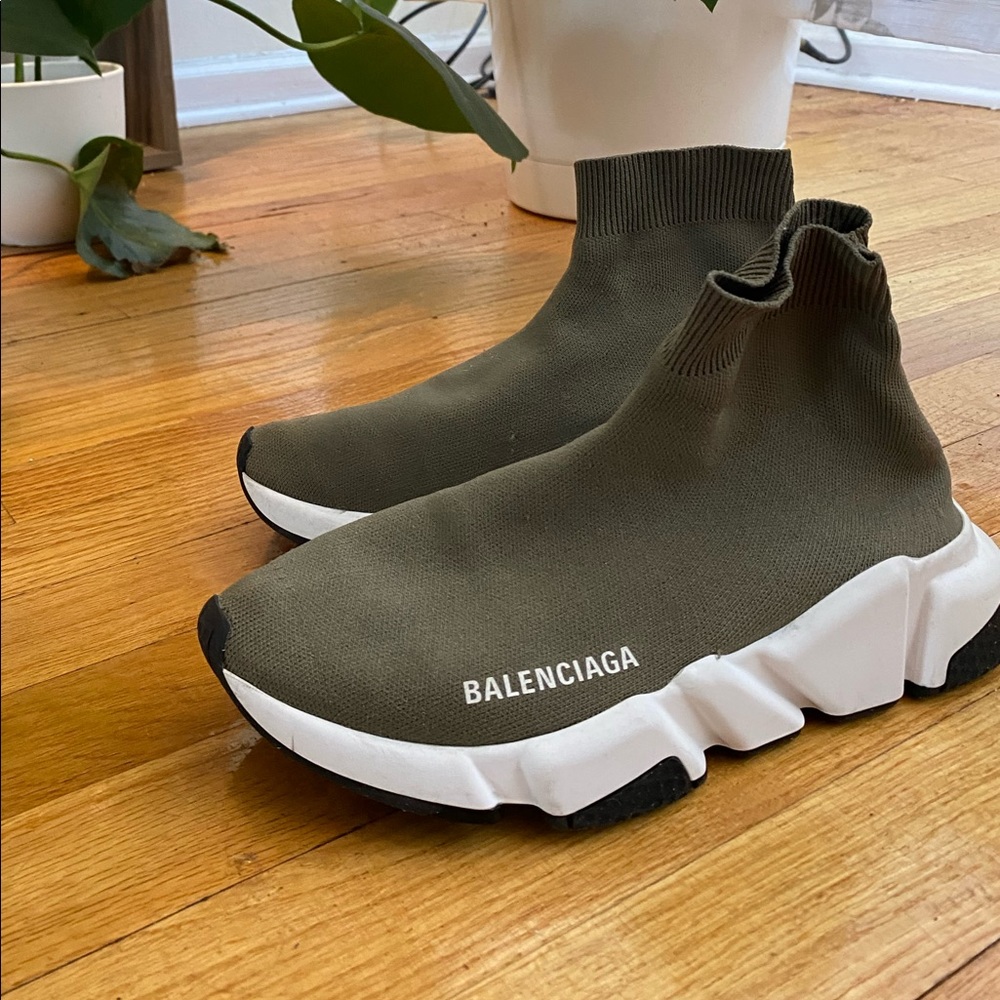 Balenciaga Olive Green Speed Knit Sneakers EU 36